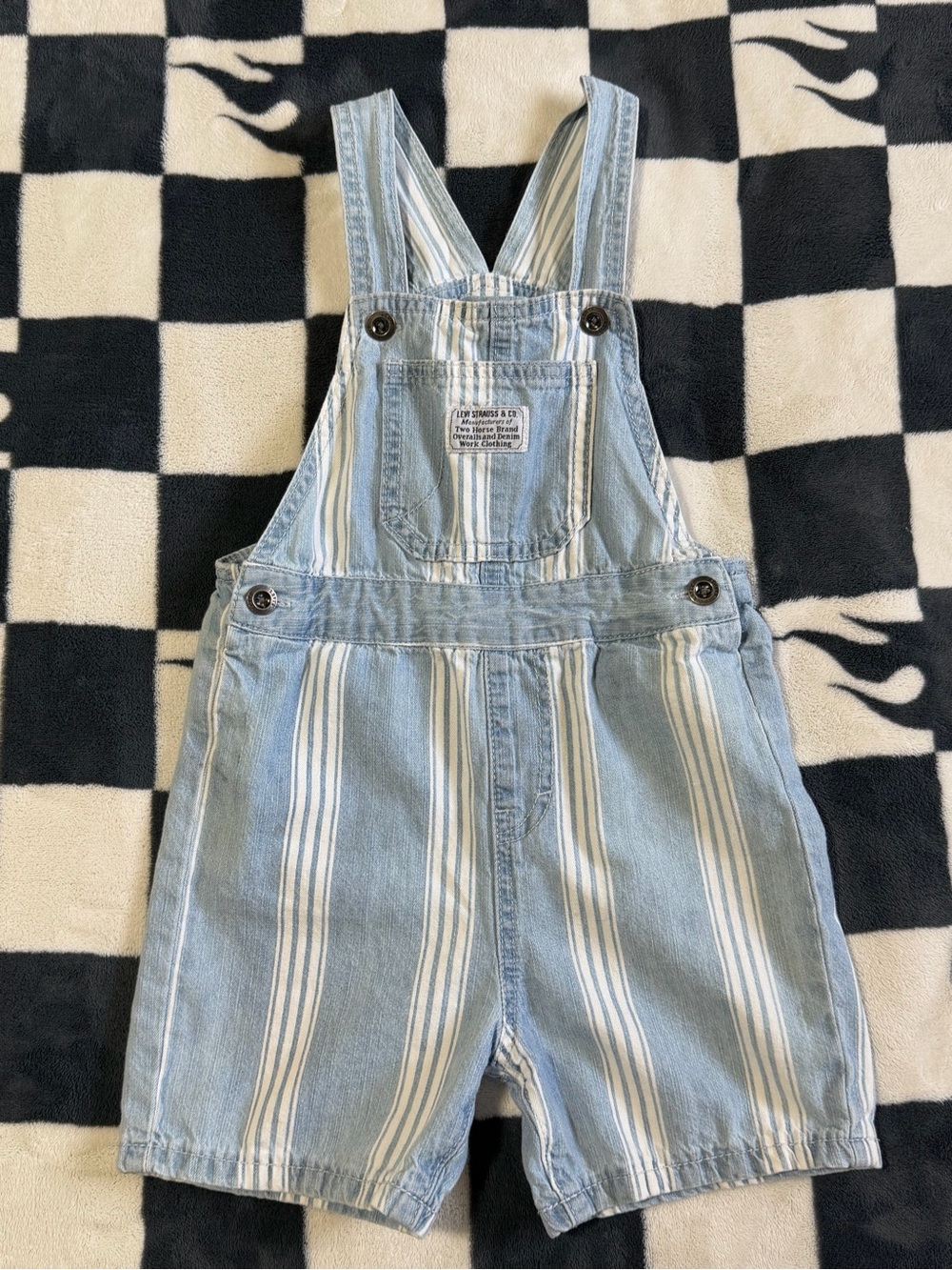 Levi’s Light Blue and White Striped Kids Short Overalls